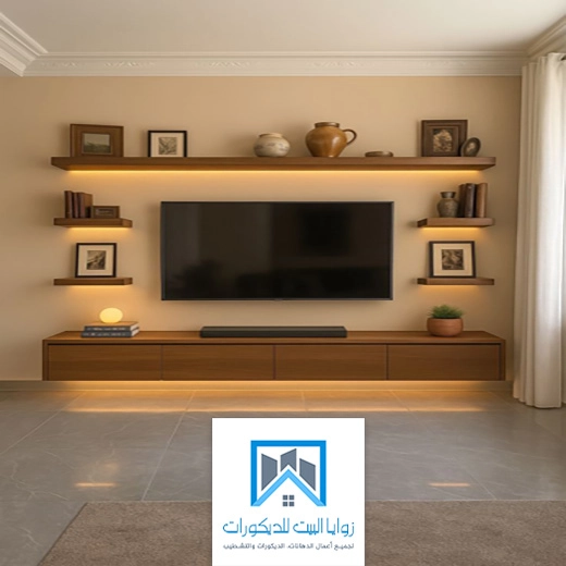 ديكور شاشة مع رفوف بجدة