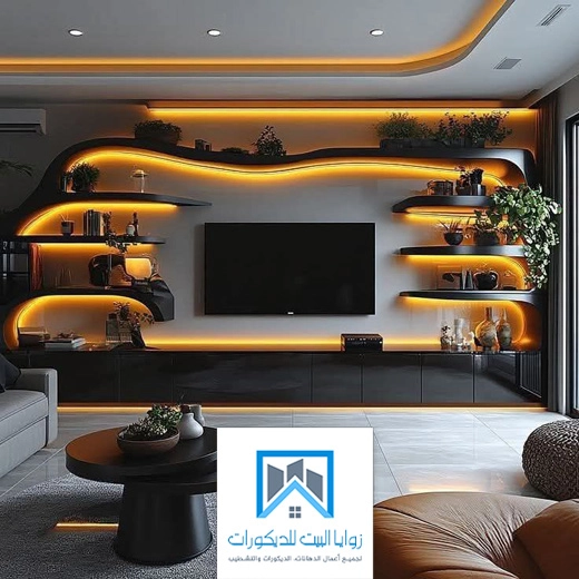 ديكور شاشة مع رفوف بجدة