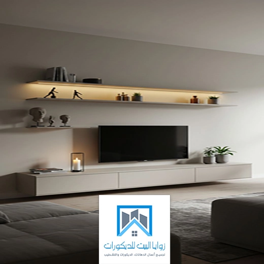 ديكور شاشة مع رفوف بجدة