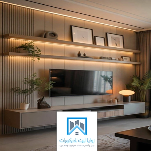 ديكور شاشة مع رفوف بجدة