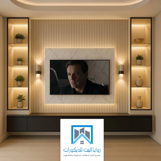 ديكور شاشة مع رفوف بجدة